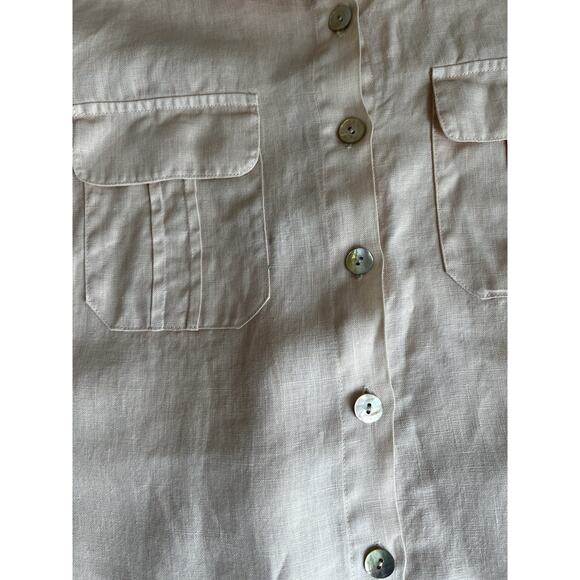 Soft Surroundings Linen button down tunic unique beige waist adjustable Sz-M - Picture 6 of 10